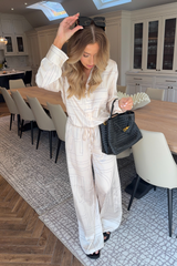 Seline cream satin geometric print co-ord