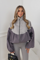 LILLIE GREY BALLOON SLEEVE CHECK JACKET