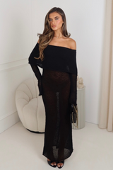 Hailey black knit bardot maxi dress
