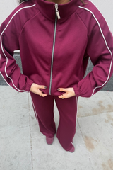 Lauren burgundy contrast piping zip jacket & trouser loungewear