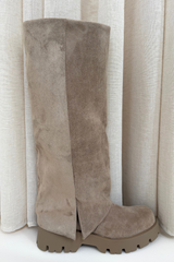 Alivia beige faux suede knee high flat boots