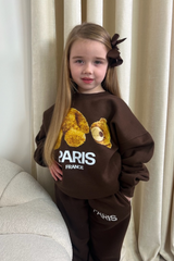 Mini heads off Paris teddy chocolate printed sweater loungewear set