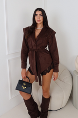 FRANCESCA CHOCOLATE FAUX SUEDE WRAP JACKET