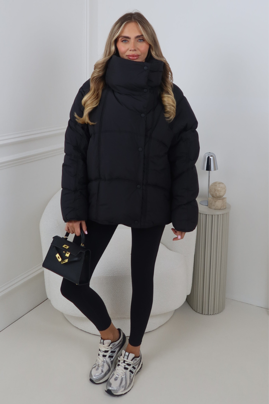 HANNAH BLACK HIGH COLLAR COAT