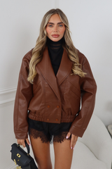 CALLIE CARAMEL V NECK LEATHER JACKET