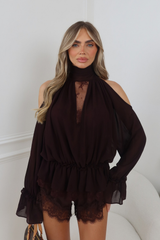 FLORA CHOCOLATE HIGH NECK BLOUSE