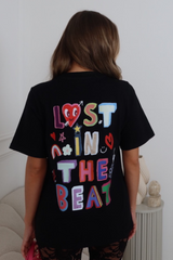 Lost in the beat black back print heavyweight t-shirt
