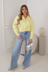 MANDY LEMON FULL ZIP RIBBED HIGH NECK FLEECE