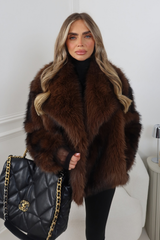 ELISA BROWN CROPPED FAUX FUR COAT