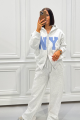 NY PRINTED MARL GREY  FULL ZIP JACKET