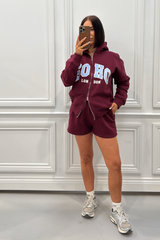 SOHO LONDON PRINTED BURGUNDY FULL ZIP JACKET