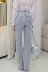 Aria grey diamante embellished straight leg jeans