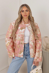 Laura pink floral metallic bomber jacket