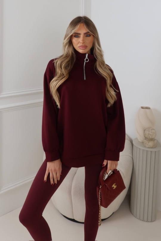 AYLA BURGUNDY 3/4 ZIP JUMPER