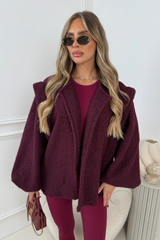 BRIANNA BURGUNDY BOUCLE BOMBER JACKET