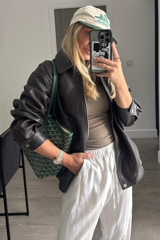 Orla chocolate faux leather bomber jacket