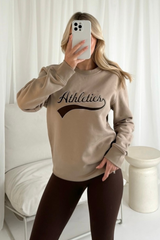 Athletics sand & choc embroidered sweater and legging set