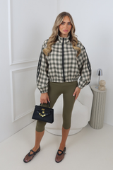 MAXINE GREEN CHECK STRIPE DETAIL ZIP UP JACKET