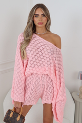 LOLA PINK CROCHET CAPE & KNITTED SHORTS TWO PIECE SET