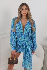 FAYE BLUE SWIRL SHIRT & SARONG CO ORD TWO PIECE SET