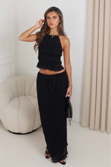 Ophelia black chiffon open back top & maxi skirt co ord co-ord