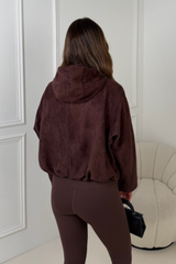 BARNY DARK CHERRY FAUX SUEDE HOODED BOMBER JACKET