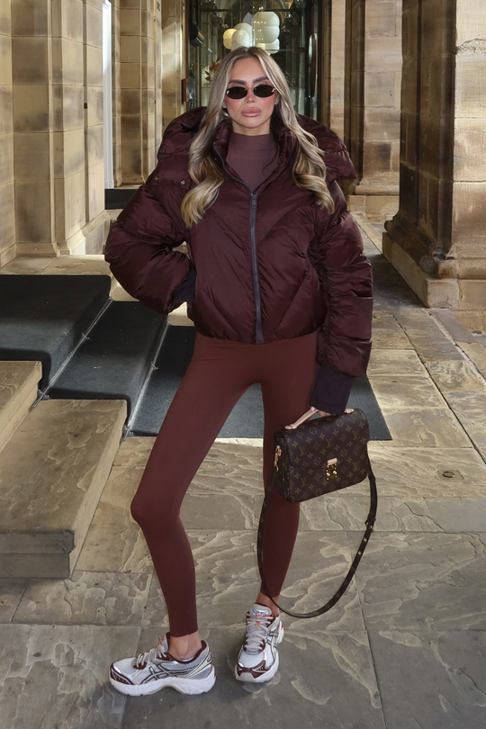 MIA CHOCOLATE CROPPED PUFFER JACKET WITH DETACHABLE HOOD