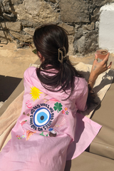 NO BAD VIBES PINK PRINTED BASIC SHIRT X SCOUSE PRINTS