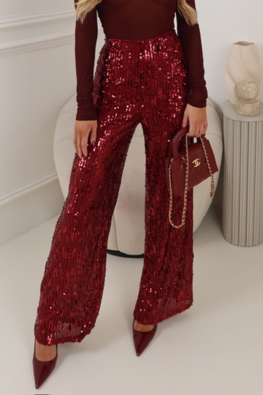 PAITYN BURGUNDY SEQUIN TROUSERS