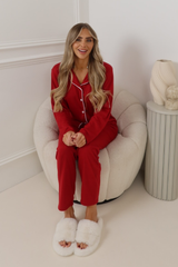 PREMIUM JERSEY BURGUNDY CLASSIC PIPING PYJAMA SET