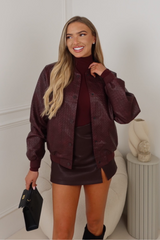 Paisley Burgundy faux leather bomber jacket
