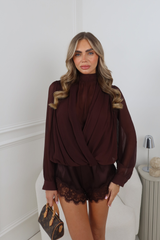 NOAH CHOCOLATE MESH HIGH NECK BLOUSE