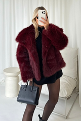 Olivia burgundy faux fur coat