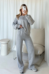 Romy marl grey contrast piping sweater & trouser loungewear