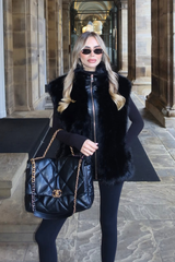 BRIONY BLACK FUR ZIP UP GILET WITH LEATHER PANEL
