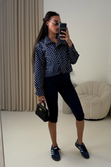 AGNES NAVY HIGH NECK POLKA DOT JACKET