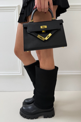 ANTONELLA BLACK KNITTED FOLD OVER FAUX LEATHER BOOTS