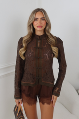 HAYLEY CHOCOLATE LACE BUTTON DETAIL BLOUSE