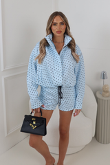 JESSICA BLUE POLKA DOT JACKET AND SHORTS CO ORD TWO PIECE SET