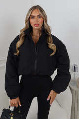 ROSIE BLACK CROPPED HOODED PUFFER JACKET