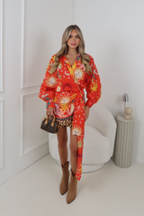 NAOMI RED TIE SHIRT DRESS
