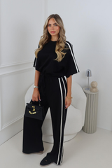 ELODIE BLACK TROUSERS WITH STRIPE DETAILING