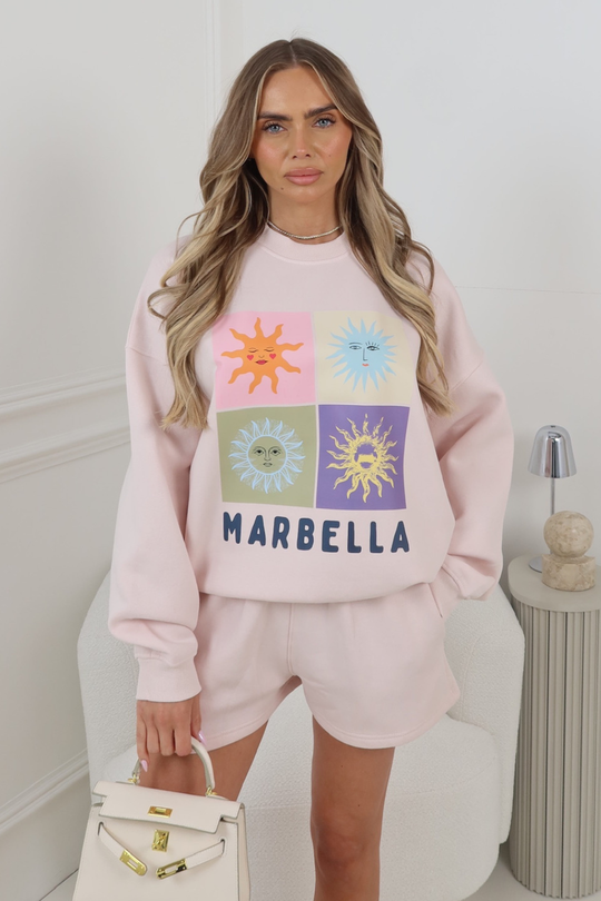 MARBELLA SUN PINK PRINTED SWEATSHIRT & SHORTS TWO PIECE SET