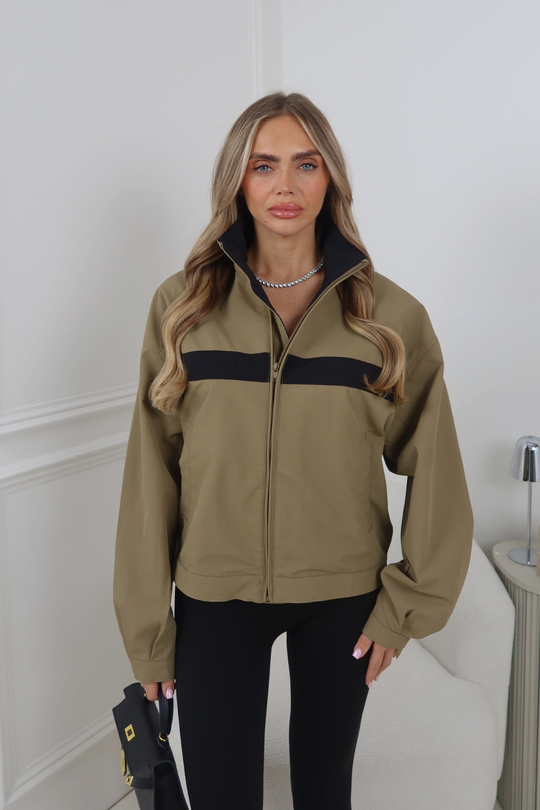 GEORGIA KHAKI AND NAVY ZIP UP TRACK JACKET