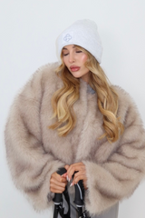 G monogram light grey embroidered knit beanie hat