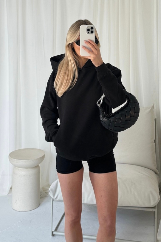 Khloe black hoodie and cycling short set