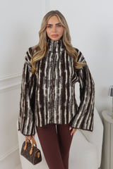 MAISY CHOCOLATE STRIPE KNITTED ZIP UP CARDIGAN