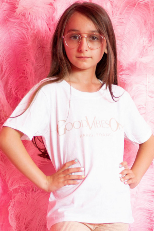 Mini glamify printed good vibes only t-shirt