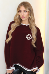 G monogram embroidered burgundy knit jumper