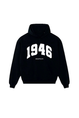 1946 ESSENTIAL BLACK PRINTED HOODIE